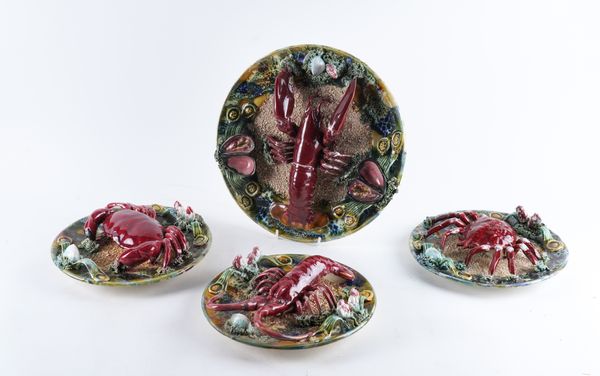 FOUR PORTUGUESE PALISSY STYLE PLATES