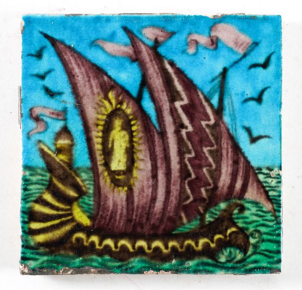 A WILLIAM DE MORGAN SANDS END POTTERY GALLEON TILE