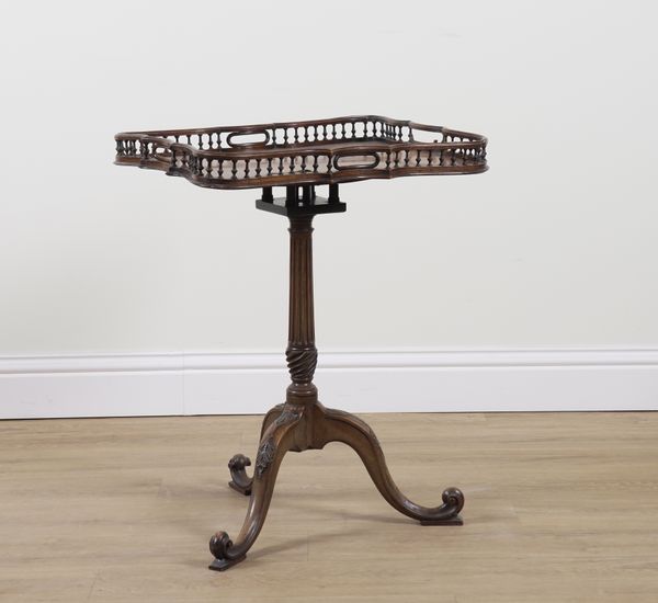 A 19TH CENTURY GALLERIED MAHOGANY SNAP TOP TRIPOD OCCASIONAL TABLE