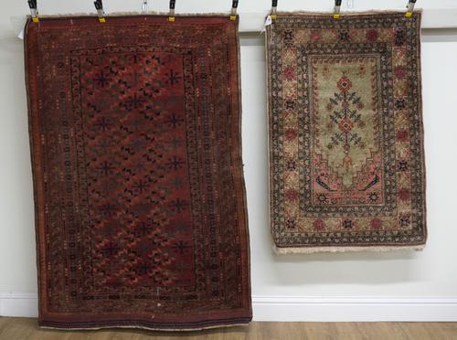 A BESHIR RUG AND A SILK ANATOLIAN PRAYER RUG (2)