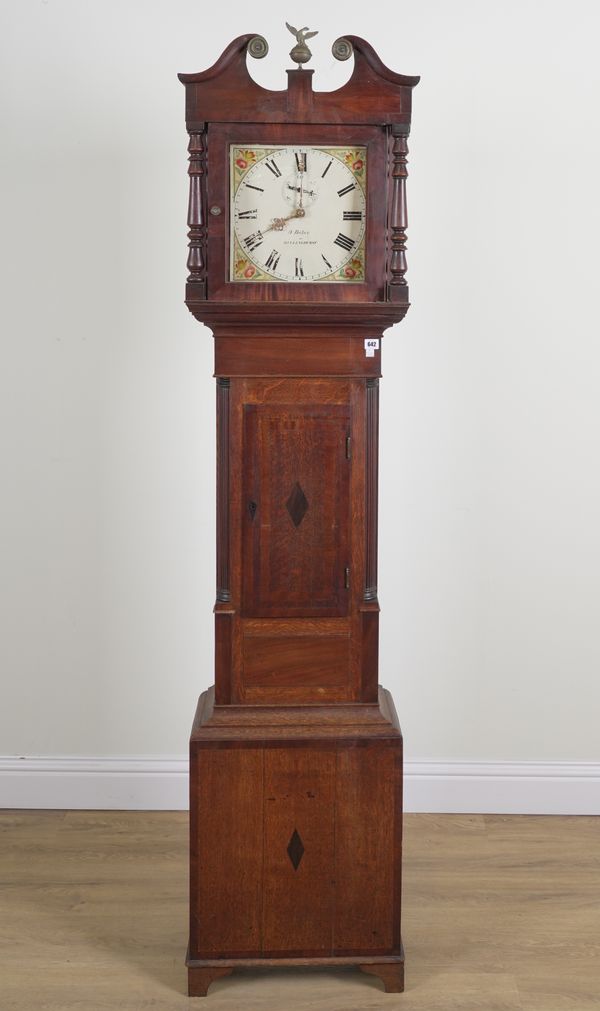 D. BAKER, BILLINGSHURST: AN OAK AND MAHOGANY 30 HOUR LONGCASE CLOCK