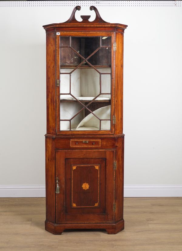 AN 18TH CENTURY INLAID MAHOGANY FLOORSTANDING CORNER CABINET