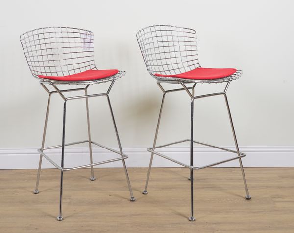 HARRY BERTOIA FOR KNOLL; A PAIR OF CHROME-PLATED STEEL BAR STOOLS (2)