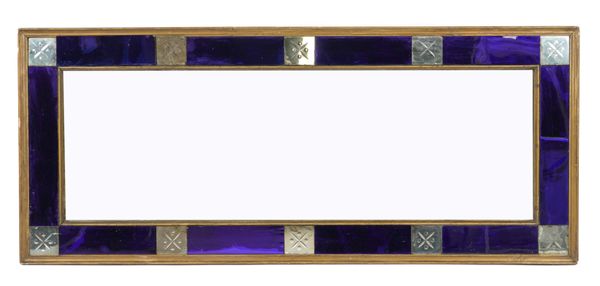 A 19TH CENTURY COLOURED AND ETCHED GLASS TRIPLE PLATE MARGINAL WALL MIRROR