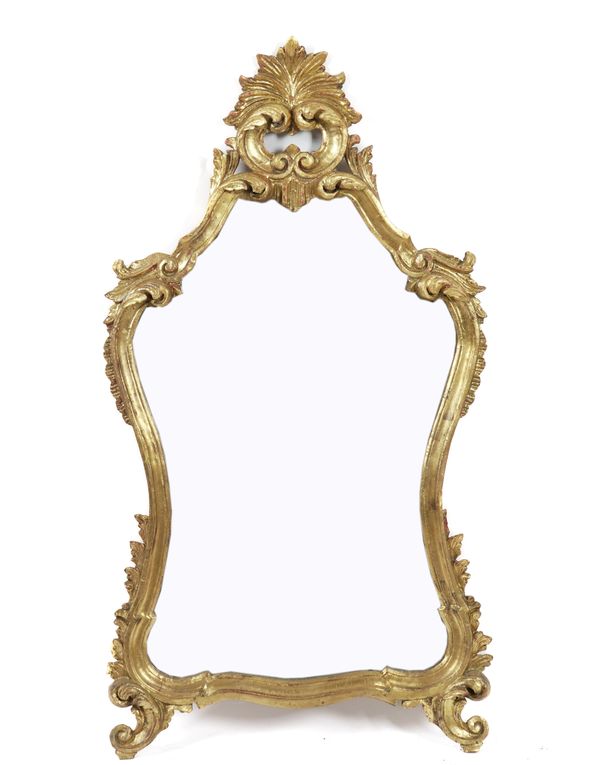 AN 18TH CENTURY STYLE SHAPED GILT FRAMED MIRROR