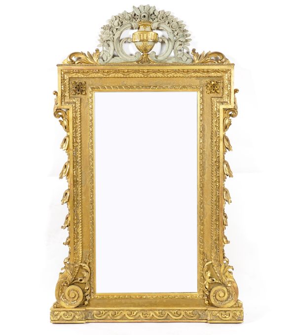 A 19TH CENTURY CONTINENTAL GILT AND GREY PAINTED WALL MIRROR