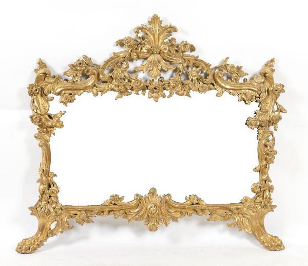 AN 18TH CENTURY FLORAL CARVED GILT FRAMED OVERMANTEL MIRROR