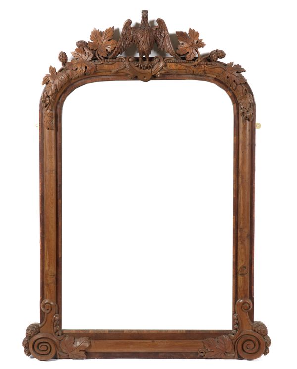 A 19TH CENTURY OAK ARCH TOP OVERMANTEL MIRROR