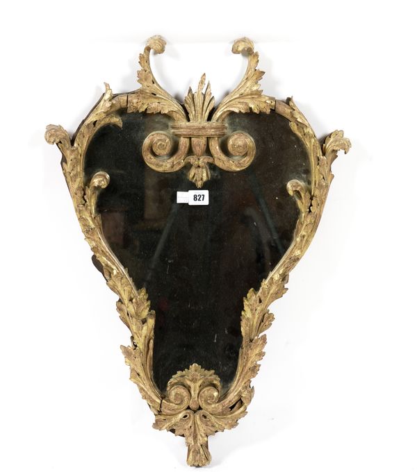 AN 18TH CENTURY GILT FRAMED SHAPED WALL MIRROR