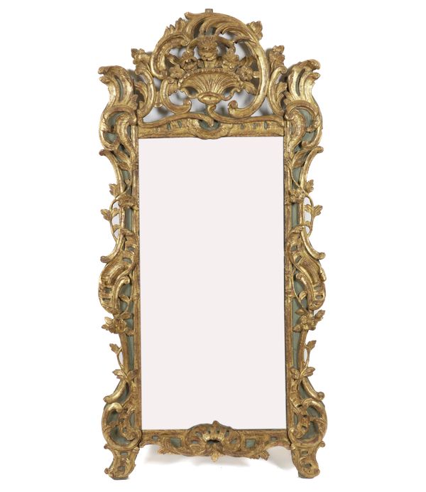 A 19TH CENTURY CONTINENTAL GILT FRAMED WALL MIRROR