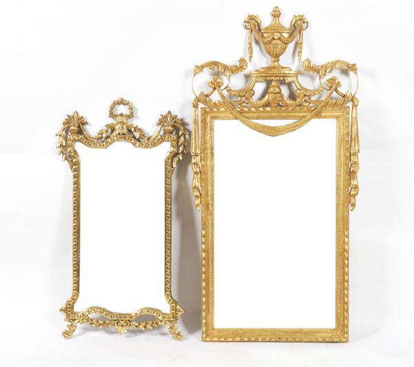 A LOUIS XVI STYLE GOLD PAINTED RECTANGULAR WALL MIRROR (2)