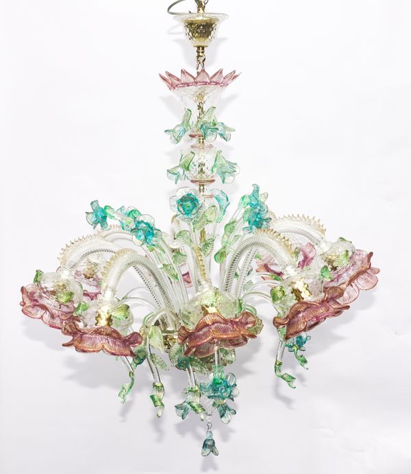 A VENETIAN MURANO GLASS EIGHT LIGHT CHANDELIER