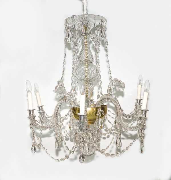 A SIX LIGHT GLASS CHANDELIER