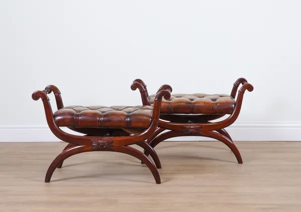 A PAIR OF 19TH CENTURY MAHOGANY X-FRAME STOOLS (2)