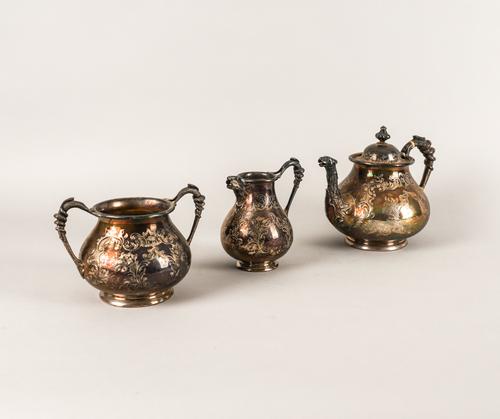 A VICTORIAN SILVER THREE PIECE TEA SET