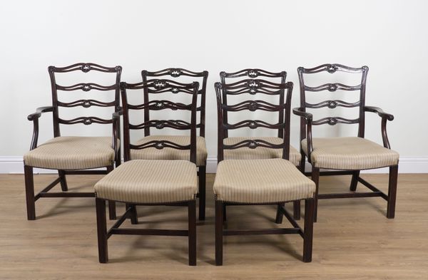 A SET OF SIX GEORGE II STYLE MAHOGANY RIBBON BACK DINING CHAIRS (6)