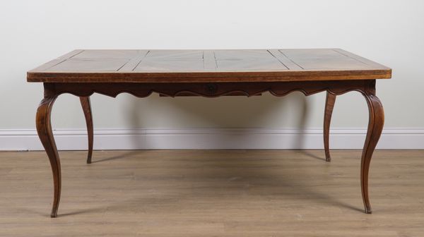 A FRENCH PARQUETRY INLAID OAK DRAW LEAF EXTENDING KITCHEN TABLE