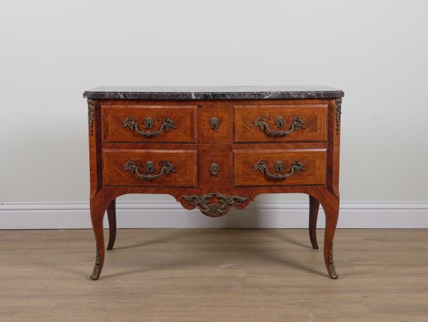 A LOUIS XV STYLE MARBLE TOPPED COMMODE