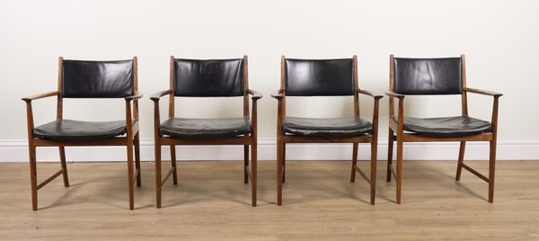 PROBABLY ARCHIE SHINE FOR HEALS FURNITURE; A SET OF FOUR MID-20TH CENTURY ROSEWOOD OPEN ARMCHAIRS (4)