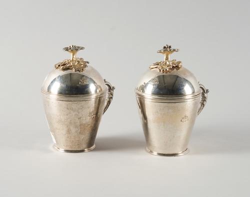 A PAIR OF MUGS WITH COVERS (2)