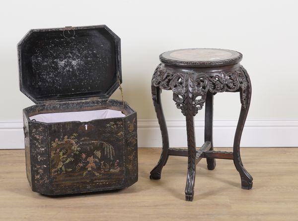 A CHINESE CARVED HARDWOOD CIRCULAR JARDINIERE STAND (2)