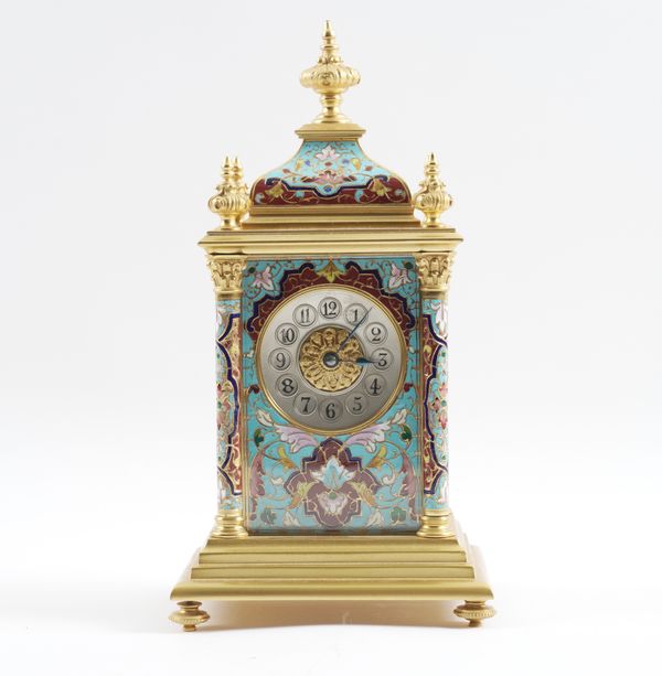 A FRENCH GILT BRASS CHAMPLEVÉ ENAMEL MANTEL CLOCK