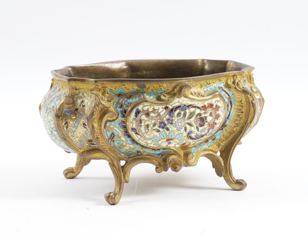 A FRENCH GILT BRASS CHAMPLEVÉ ENAMEL TABLE JARDINIERE