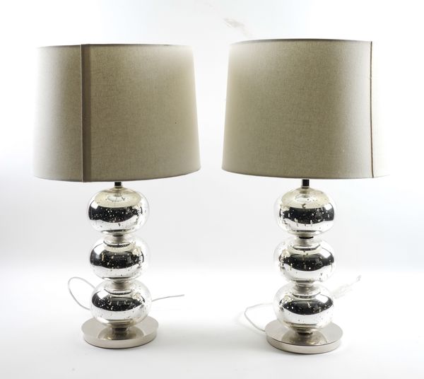 A PAIR OF SILVERED GLASS AND POLISHED NICKLE ABACUS TABLE LAMPS  (2)