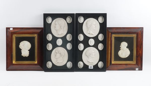 A PAIR OF FRAMED SETS OF PLASTER INTAGLIOS (4)