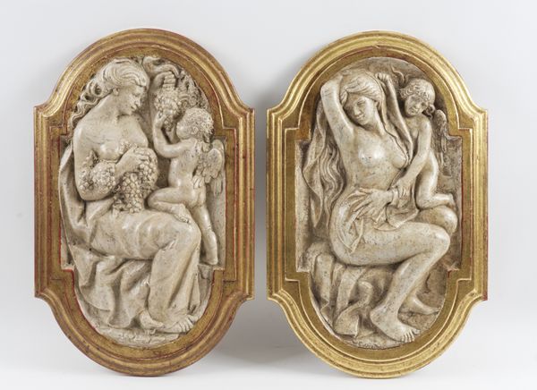 A PAIR OF ALLEGORICAL MARBLE RELIEF PANELS DEPICTING SUMMER AND AUTUMN (2)