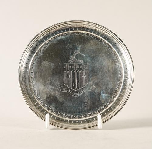 A GEORGE III SILVER CIRCULAR CARD TRAY