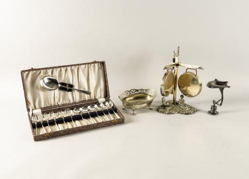 A PLATED DINNER GONG AND THREE FURTHER ITEMS (4)