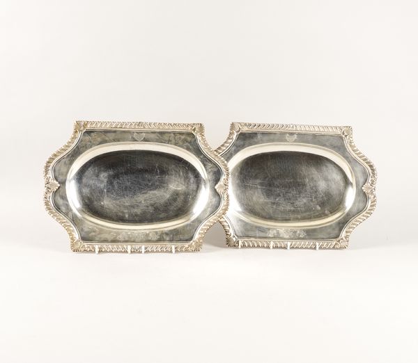 A PAIR OF PAUL DE LAMERIE SILVER SHAPED RECTANGULAR FIRST COURSE DISHES