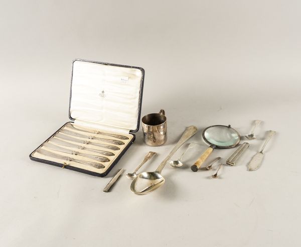 A SILVER BASTING SPOON AND FURTHER ITEMS (QTY)