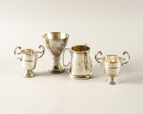 A LALAOUNIS SMALL VASE AND THREE SILVER ITEMS (4)