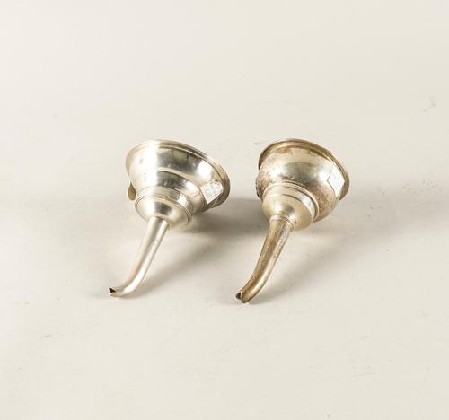TWO SILVER WINE FUNNELS (2)
