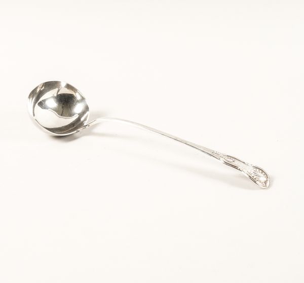 A SCOTTISH SILVER SINGLE STRUCK KING'S PATTERN SOUP LADLE