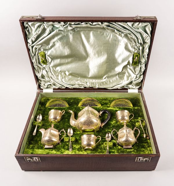 AN INDIAN GILT PART TEA SET