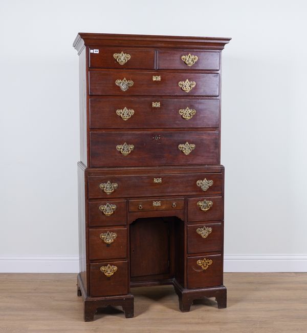 AN UNUSUAL GEORGE III MAHOGANY CHEST ON KNEEHOLE WRITING DESK