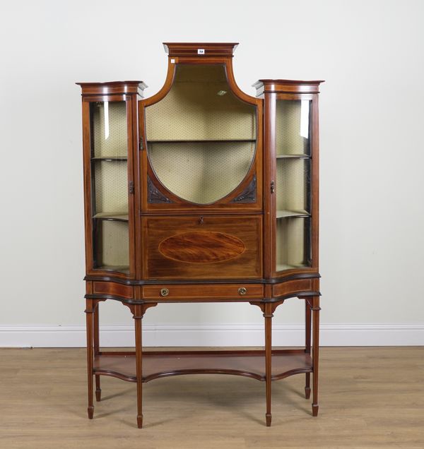 AN EDWARDIAN INLAID MAHOGANY DISPLAY CABINET