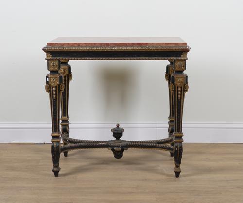 A LOUIS XVI MARBLE TOPPED CENTRE TABLE