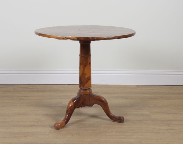 A 19TH CENTURY YEW WOOD SNAP TOP OCCASIONAL TABLE