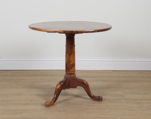 A 19TH CENTURY YEW WOOD SNAP TOP OCCASIONAL TABLE