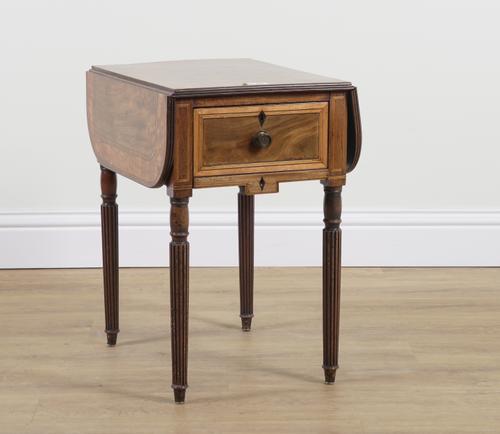 A REGENCY SATINWOOD BANDED MAHOGANY DROP FLAP WORK TABLE