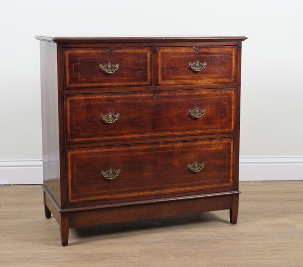 AN EDWARDIAN SATIN WOOD BANDED INLAID MAHOGANY FOUR DRAWER CHEST