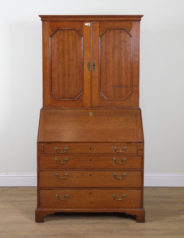 A GEORGE III OAK BUREAU BOOKCASE