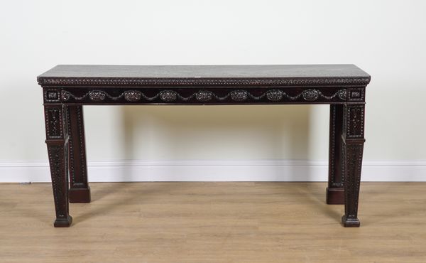 A REGENCY STYLE BLACK PAINTED SERVING TABLE