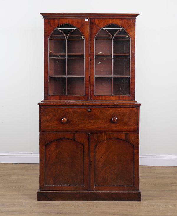 A REGENCY MAHOGANY SECRETAIRE BOOKCASE CABINET