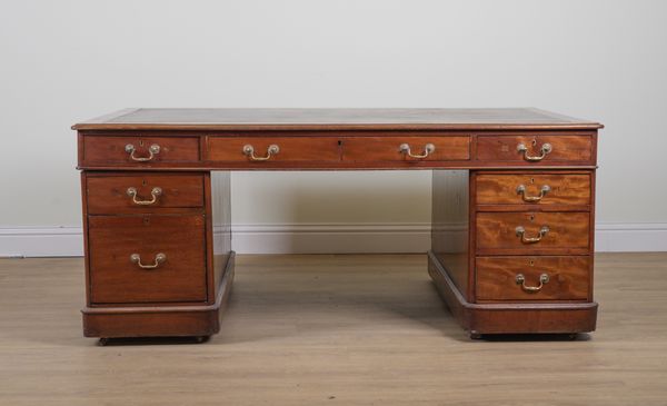 A GEORGE III MAHOGANY NINE DRAWER PEDASTAL PARTNERS DESK