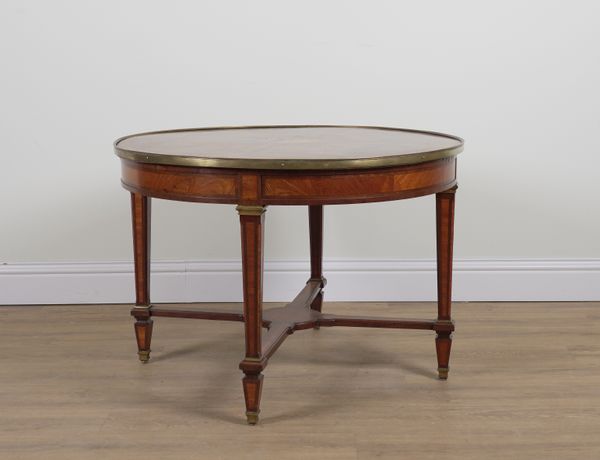 A LATE 19TH CENTURY FRENCH MAHOGANY AND KINGWOOD CIRCULAR OCCASIONAL TABLE